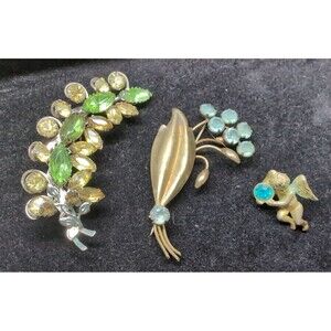 Vintage Rhinestone Brooch Lapel Pin Lot Of 3 Act II, Star Art and Avon Read Desc